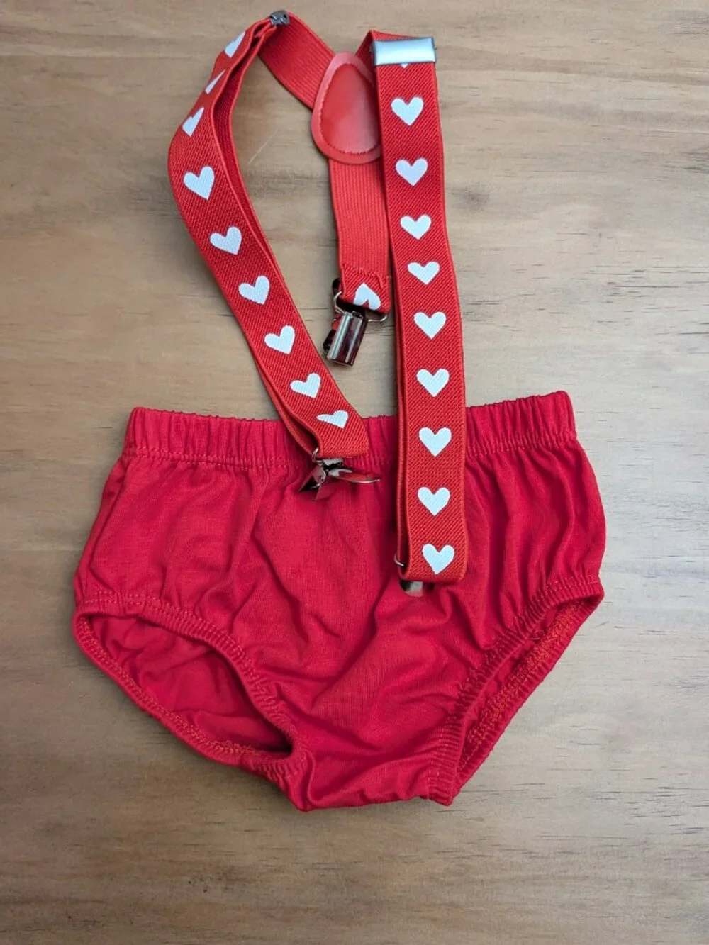 Size 3-12 Months Valentine's Day or Baby Cake Smash Outfit w/ Heart Suspenders